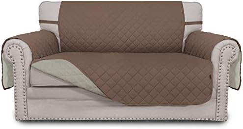 Reversible Loveseat Couch Cover for 2 Cushion Couch Sofa Cover for Dogs Water Resistant Furniture Protector with Foam Sticks Elastic Straps for Pet (Loveseat, Brown/Beige)